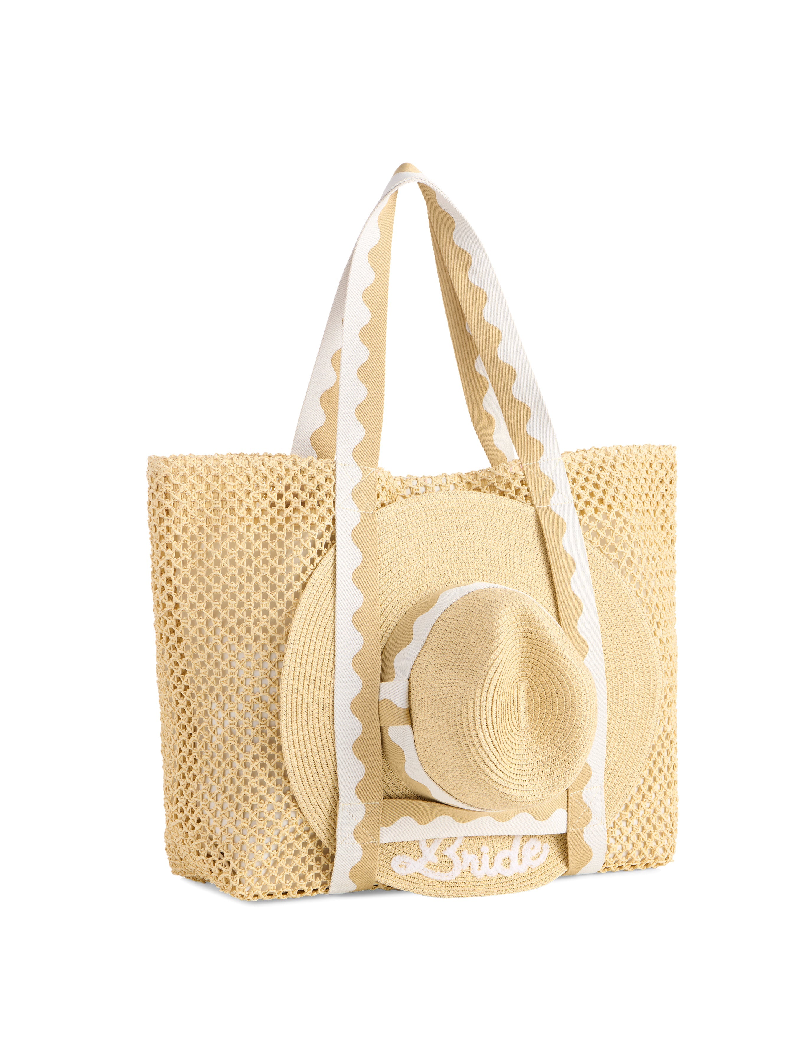 "Bride" Hat and Tote Set, Natural
