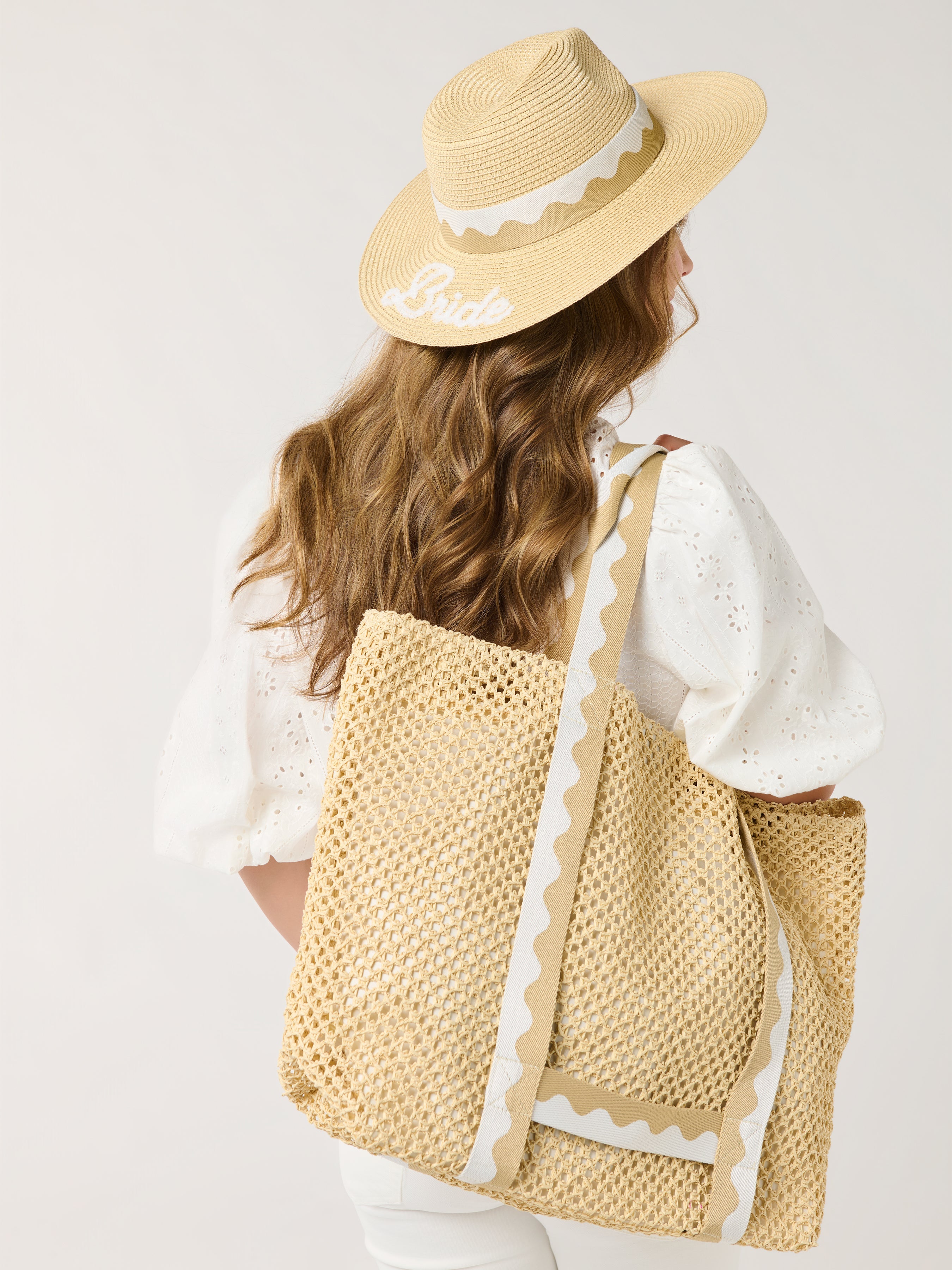 "Bride" Hat and Tote Set, Natural