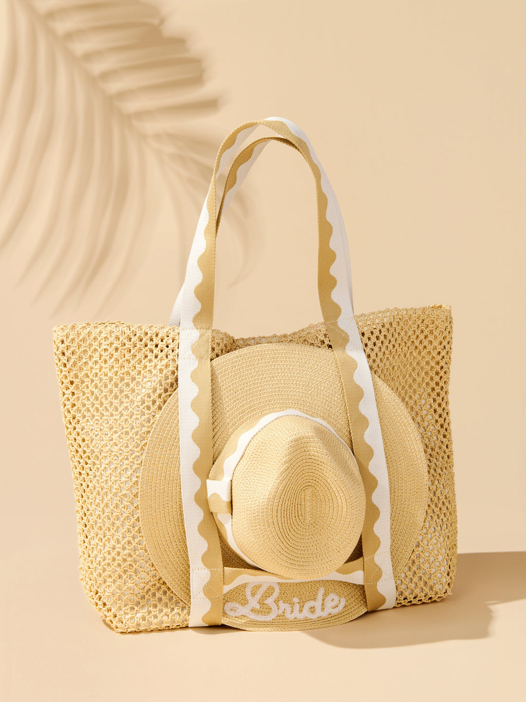 "Bride" Hat and Tote Set, Natural