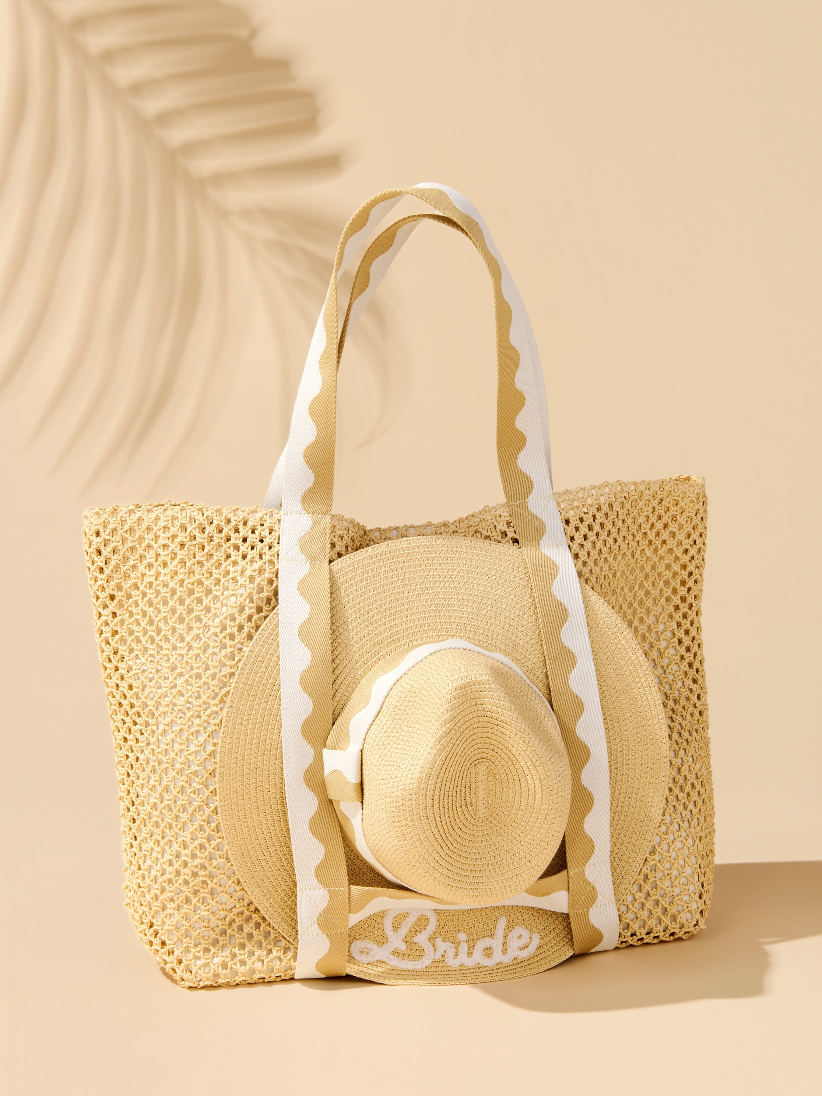 "Bride" Hat and Tote Set, Natural