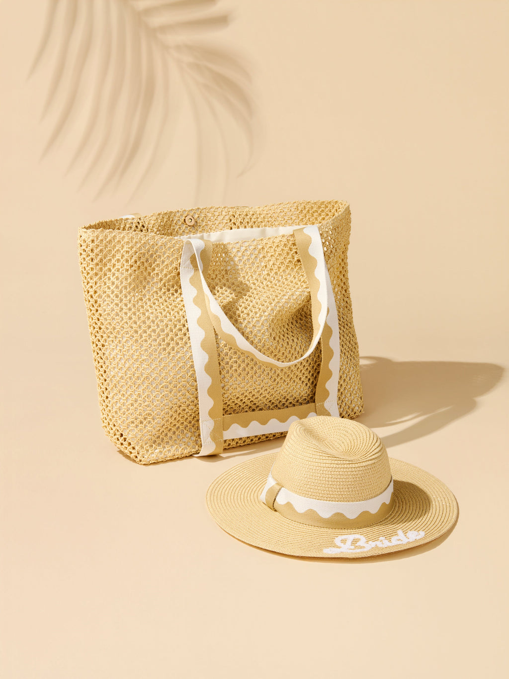 "Bride" Hat and Tote Set, Natural