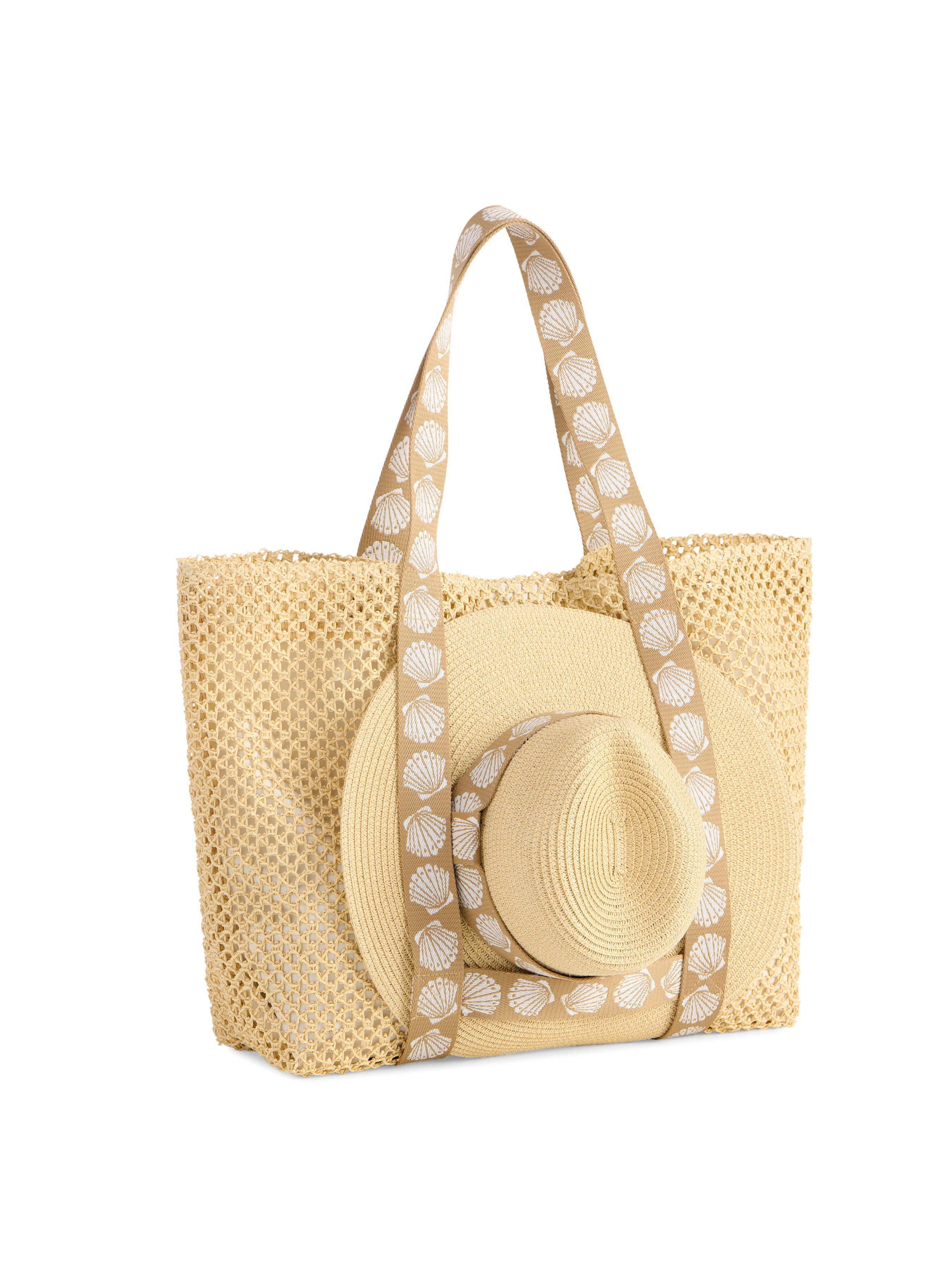 Shelly Tote and Hat Set, Tan