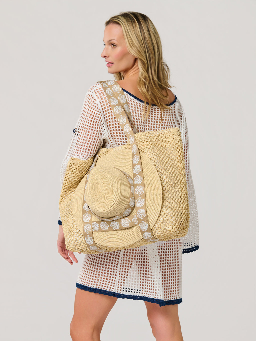 Shelly Tote and Hat Set, Tan