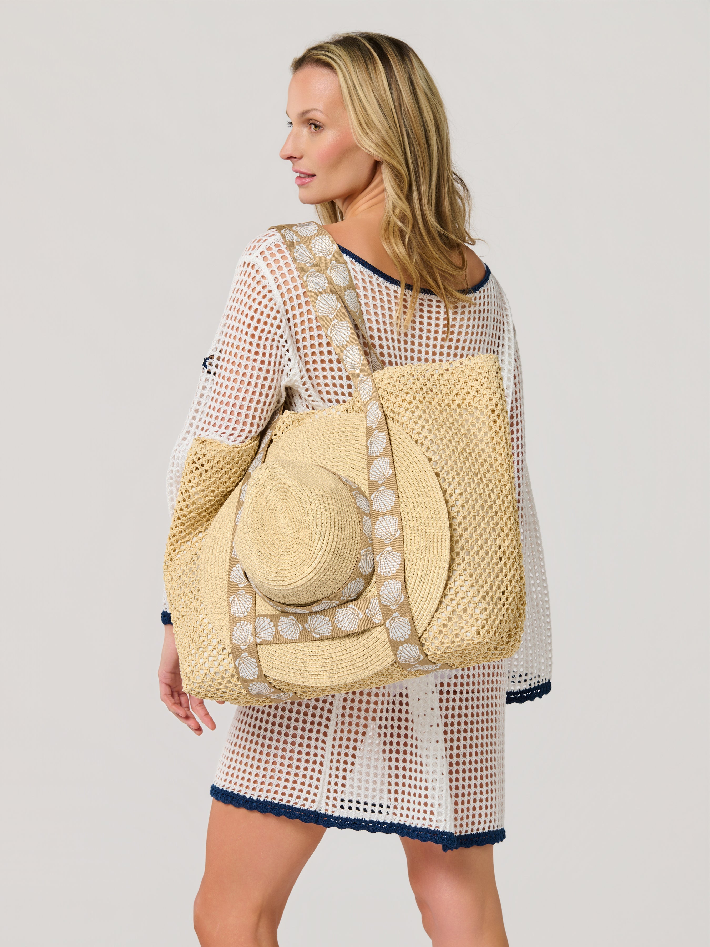 Shelly Tote and Hat Set, Tan