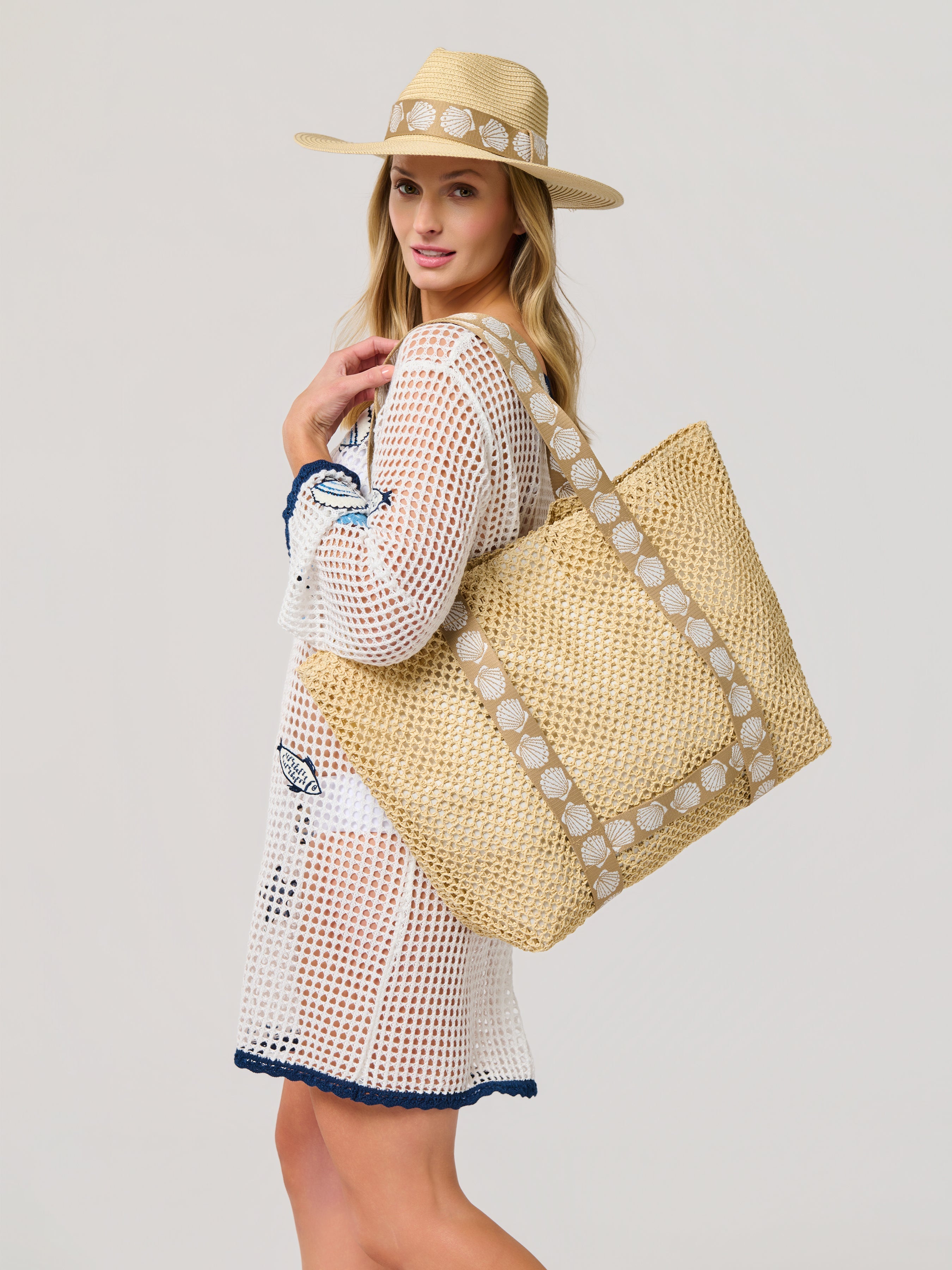 Shelly Tote and Hat Set, Tan