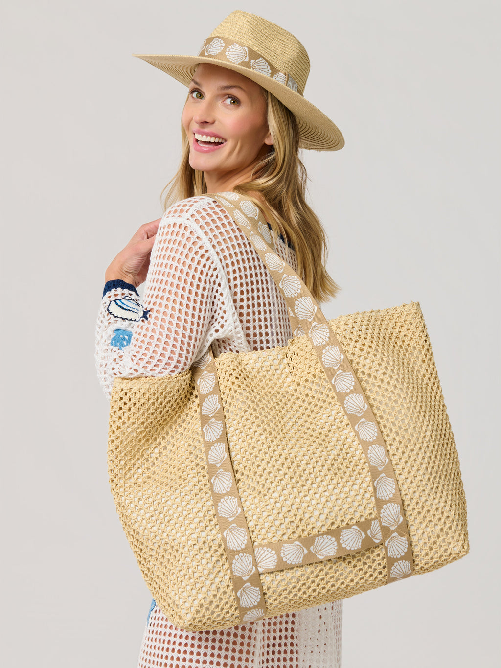 Shelly Tote and Hat Set, Tan