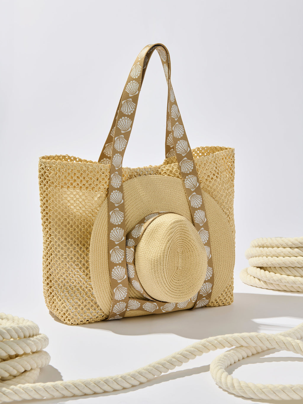 Shelly Tote and Hat Set, Tan