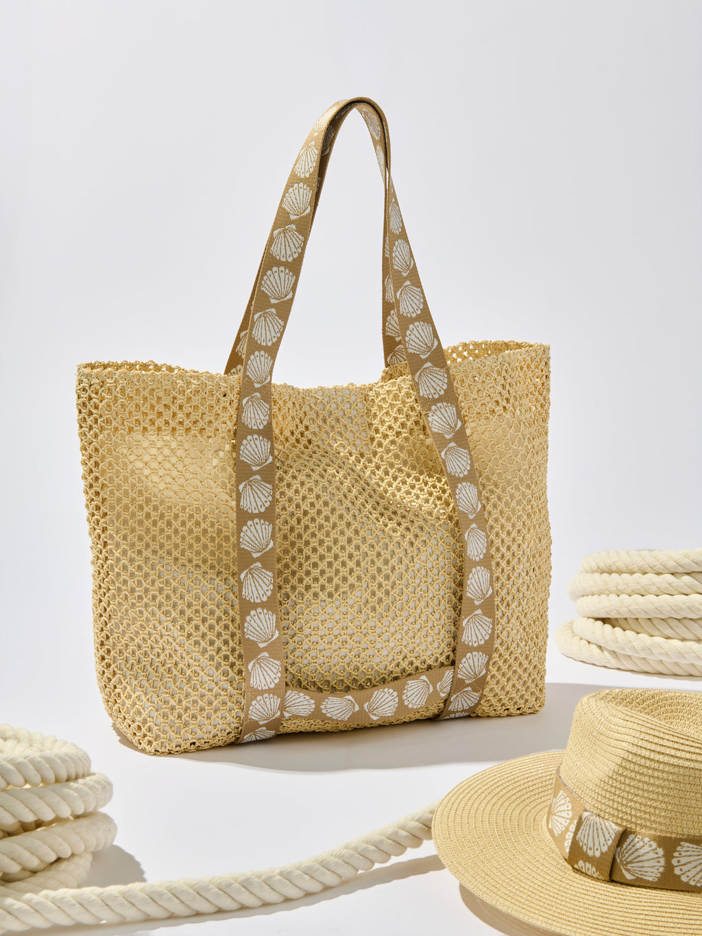 Shelly Tote and Hat Set, Tan