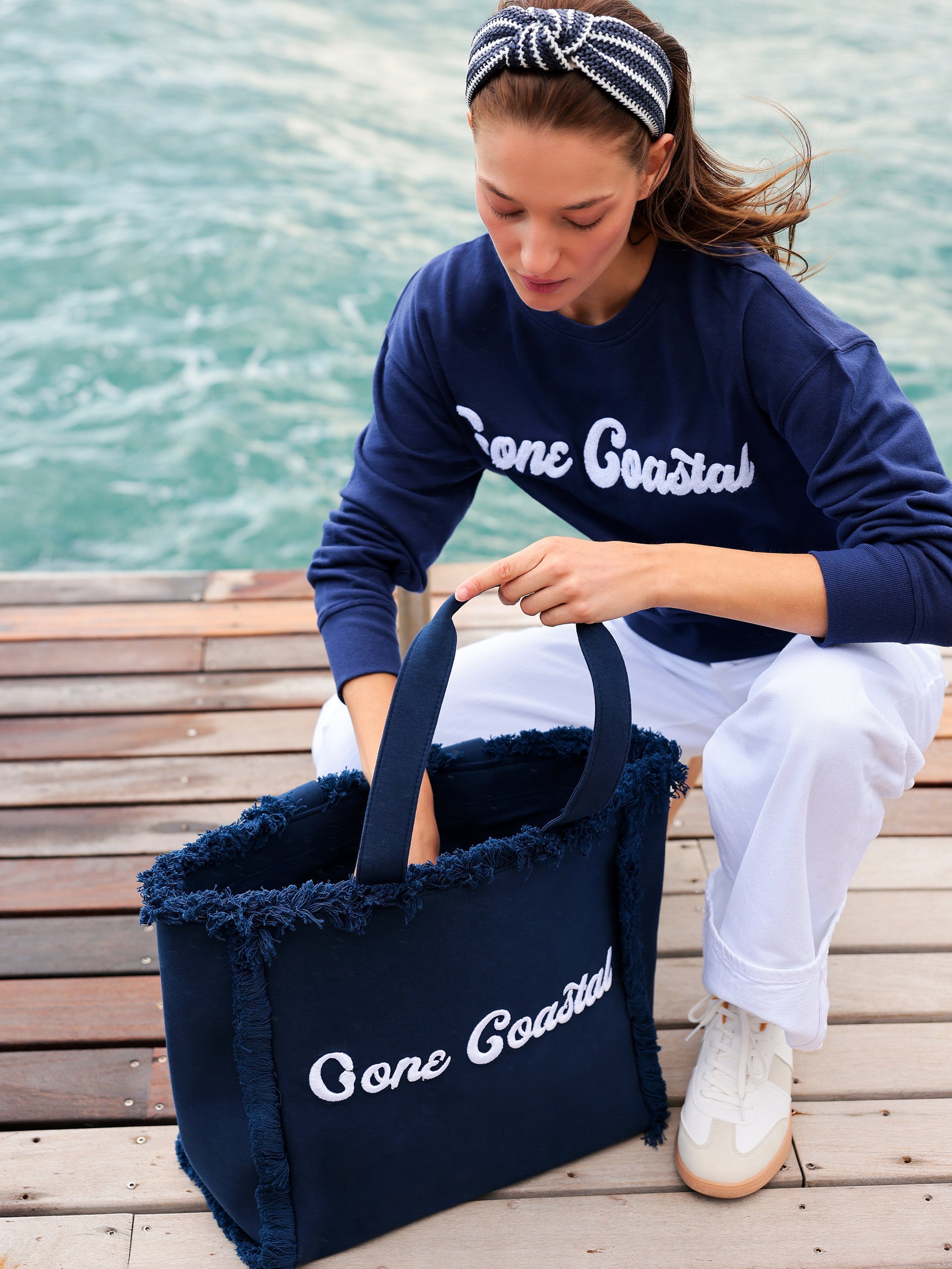 "Gone Coastal" Tote, Navy - FINAL SALE ONLY