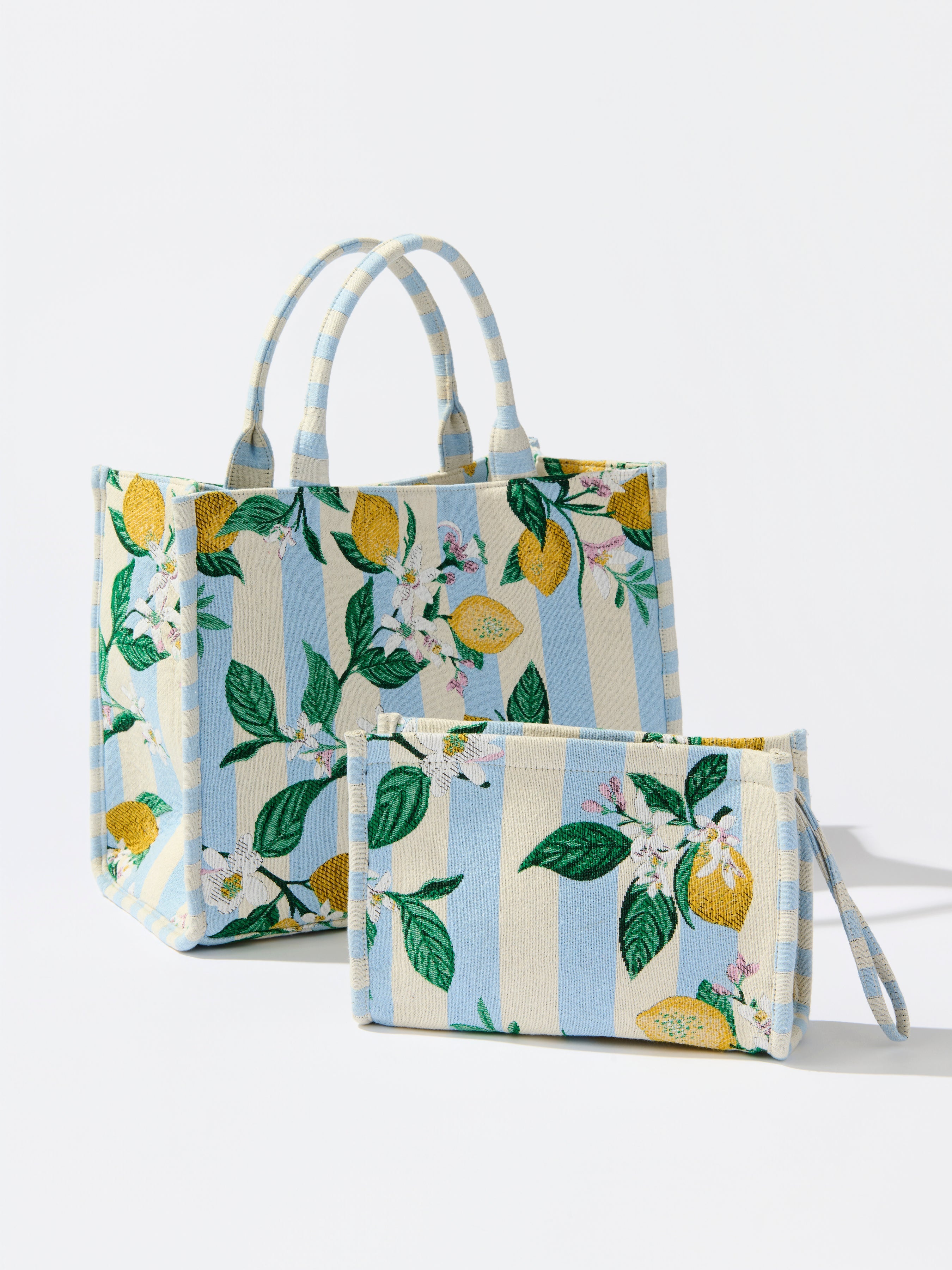 Lemon Stripe Jacquard Tote, Blue