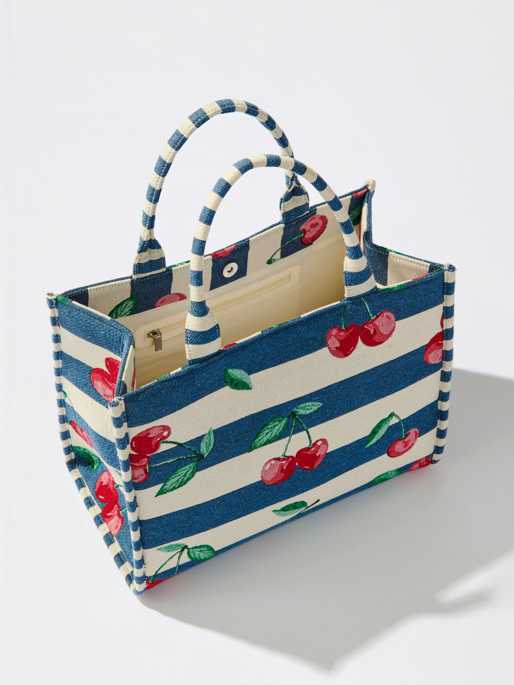 Cherry Stripe Jacquard Tote, Navy