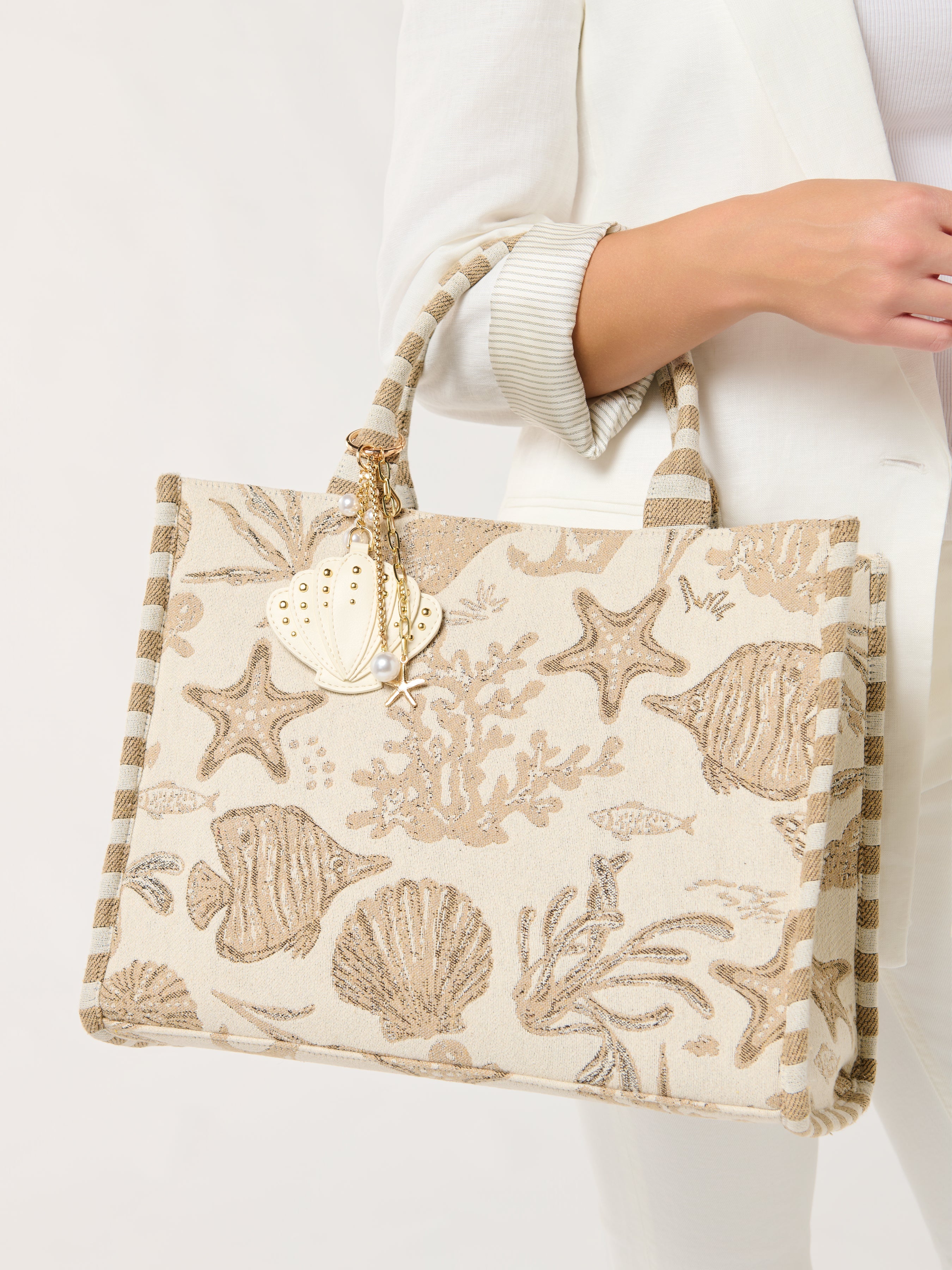 Coastal Jacquard Tote, Beige