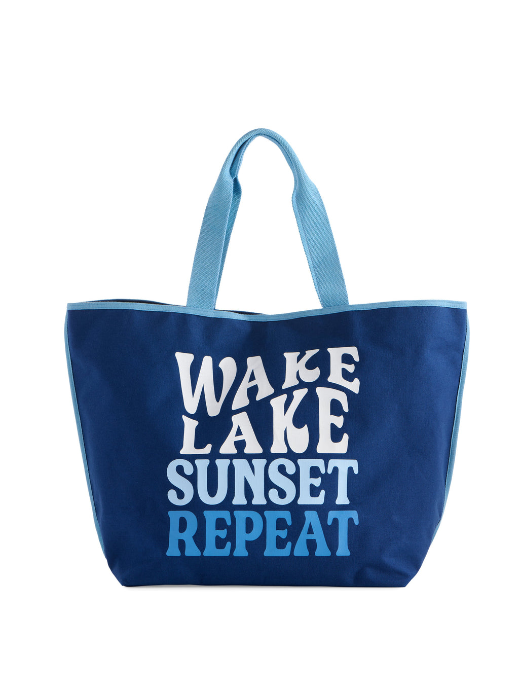 "Wake, Lake, Sunset, Repeat" Tote, Navy