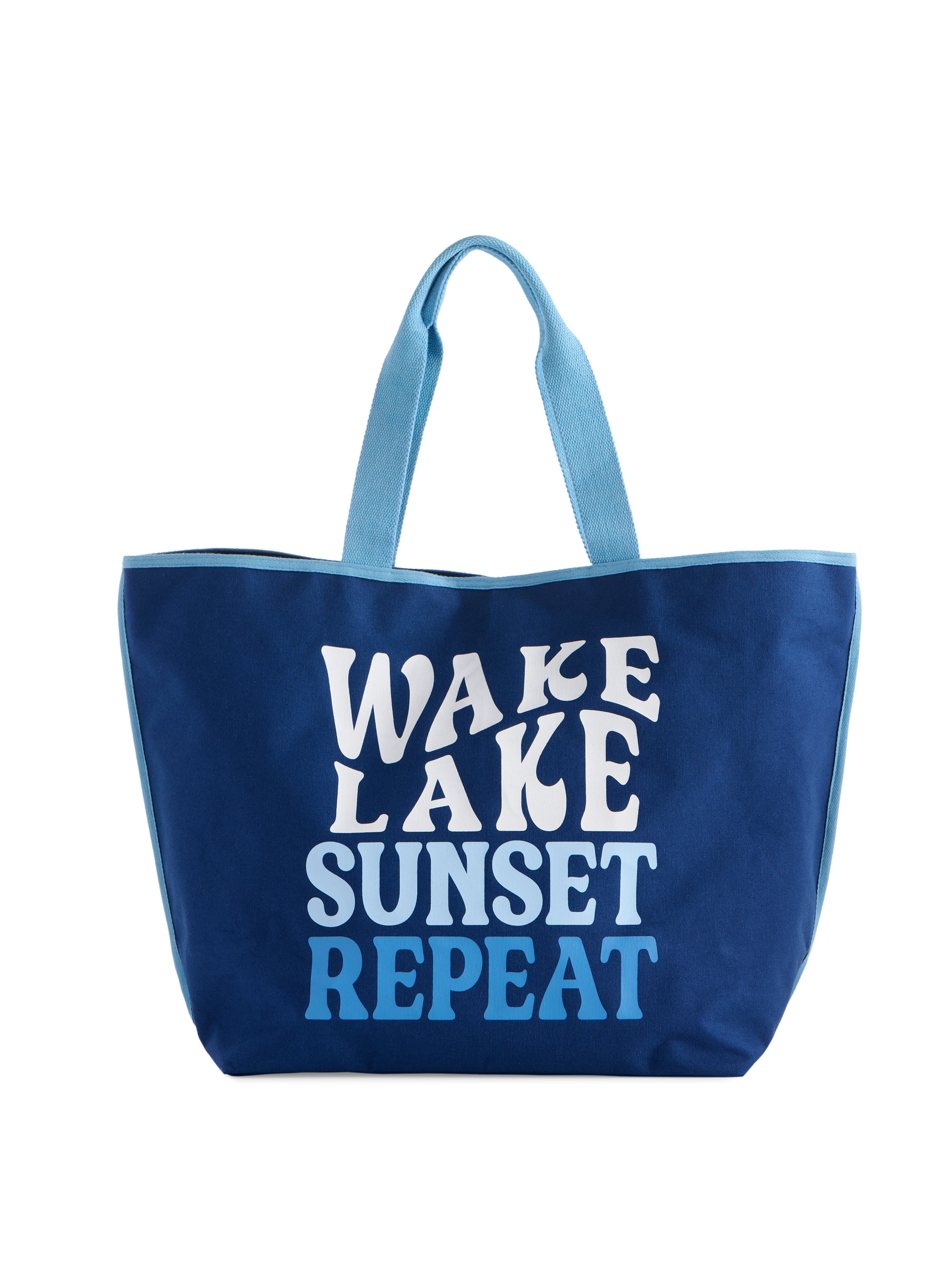 "Wake, Lake, Sunset, Repeat" Tote, Navy